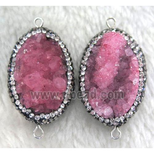 red Druzy Quartz connector paved rhinestone, freeform