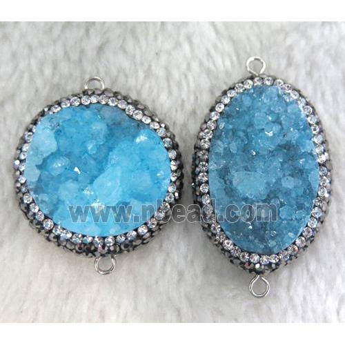 blue druzy quartz connector paved rhinestone, freeform