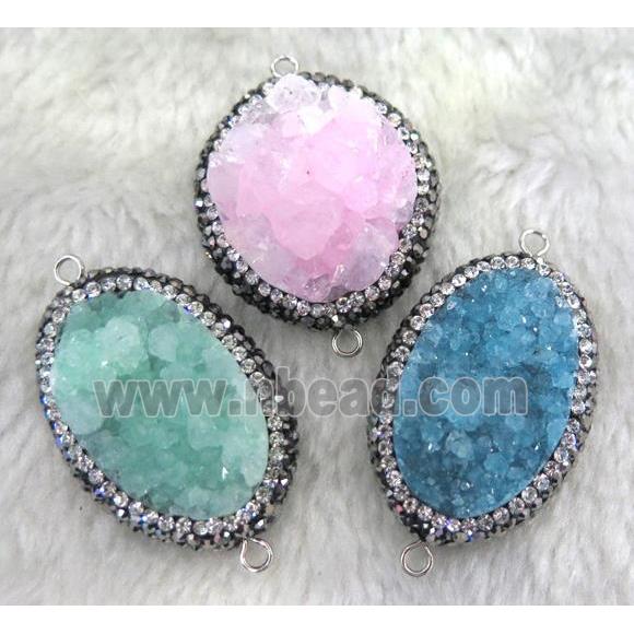 Druzy Quartz connector paved rhinestone, freeform, mix color