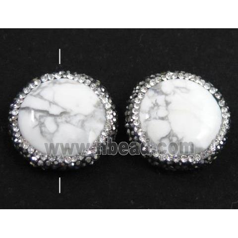 white turquoise bead paved rhinestone, flat-round