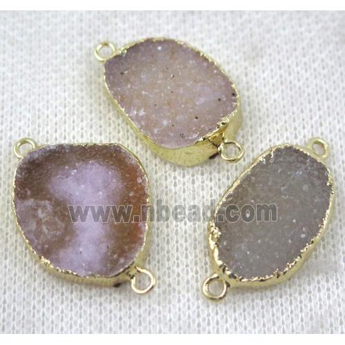 druzy agate connector, natural color, freeform, gold plated