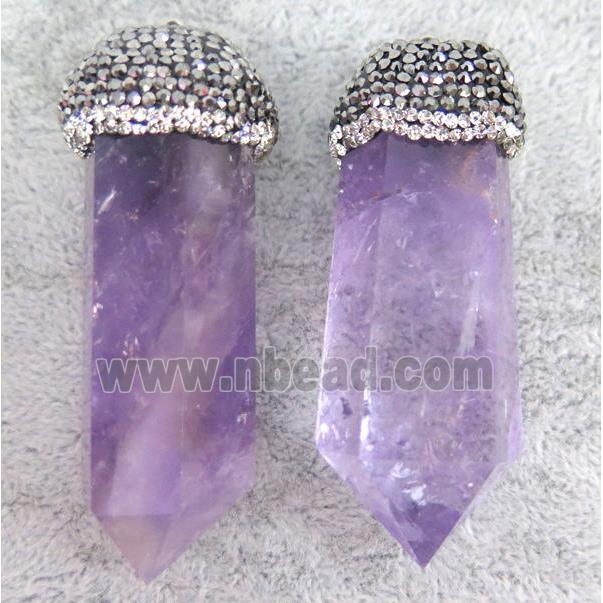 Amethyst bullet pendant paved rhinestone