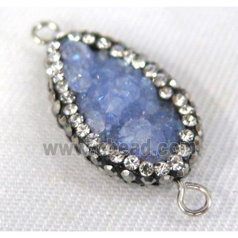 Druzy Quartz connector paved rhinestone, teardrop, lavender