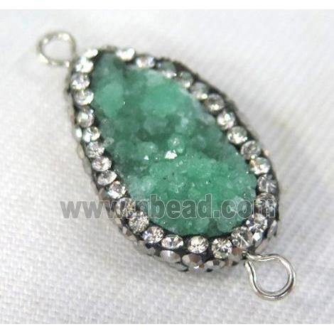 green Druzy Quartz connector paved rhinestone, teardrop