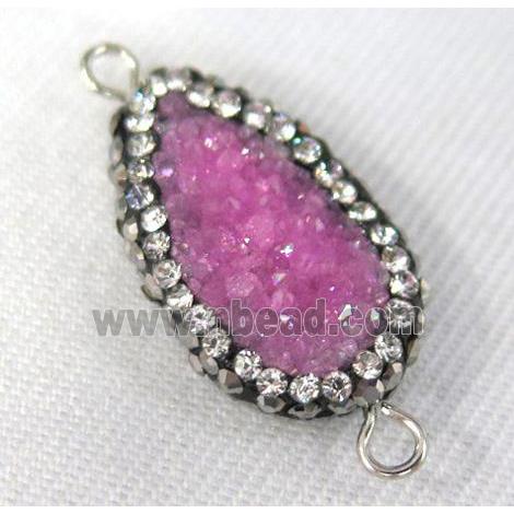 hotpink Druzy Quartz connector paved rhinestone, teardrop