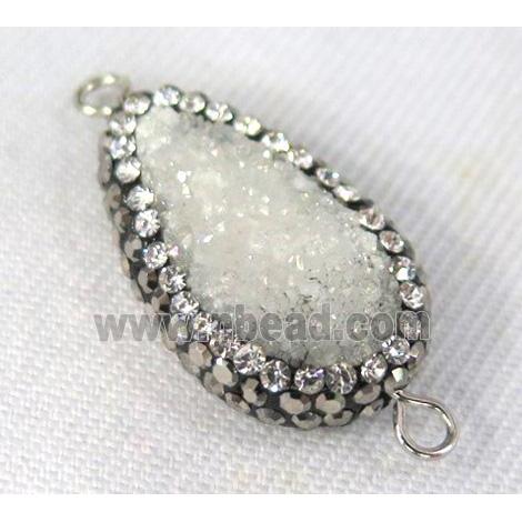 white Druzy Quartz connector paved rhinestone, teardrop