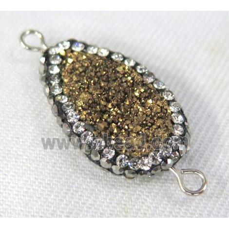 Druzy Quartz connector paved rhinestone, teardrop, golden