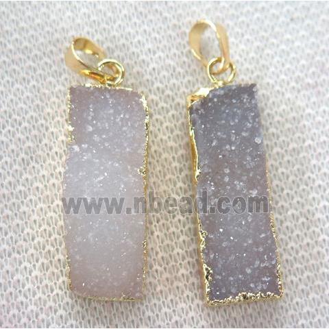 druzy agate pendant, rectangle, gold plated