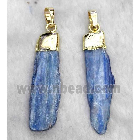 blue Kyanite pendant, freeform stick, gold plated