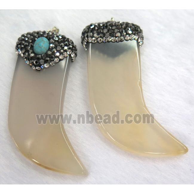 agate horn pendant paved rhinestone