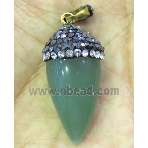 Green Aventurine bullet pendant paved rhinestone