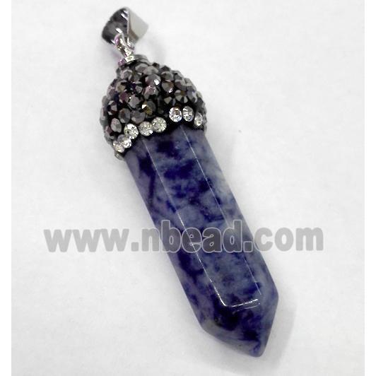 sodalite bullet pendant paved rhinestone, blue