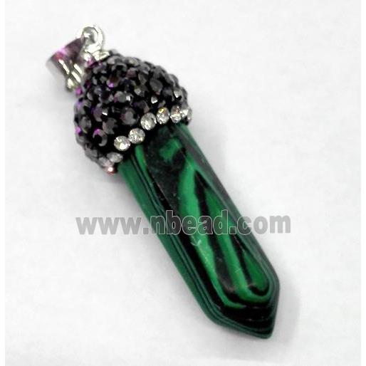 malachite bullet pendant paved rhinestone, green