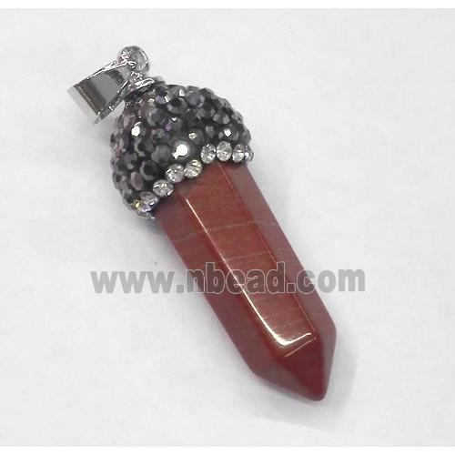 red jasper bullet pendant paved rhinestone