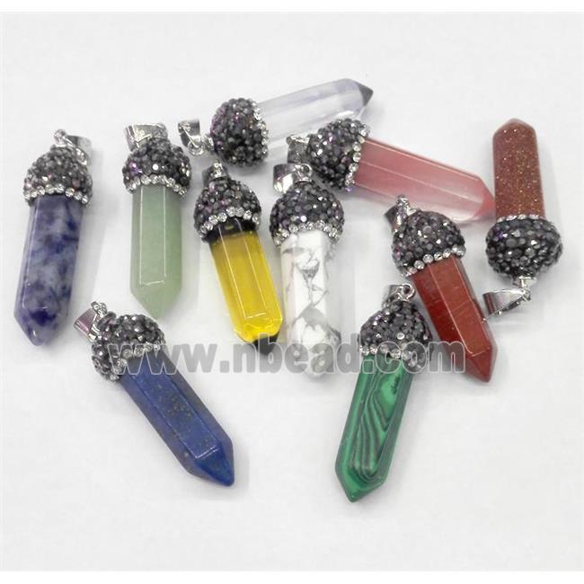 mix gemstone bullet pendant paved rhinestone