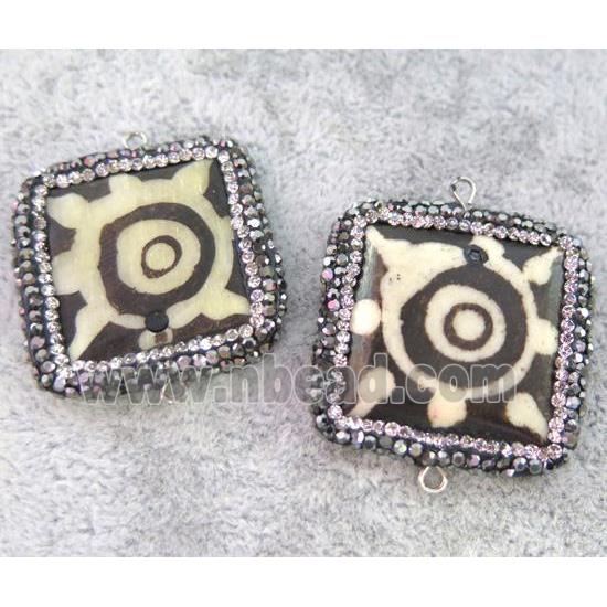 bone connector paved rhinestone, square