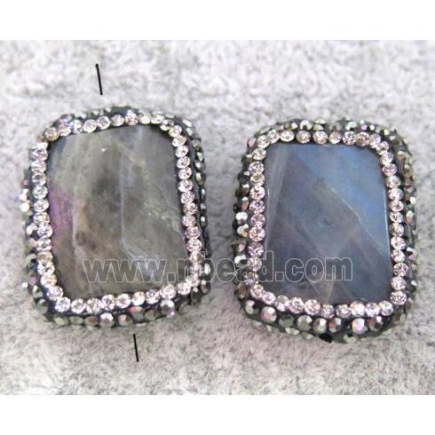 labradorite beads paved rhinestone, faceted rectangle