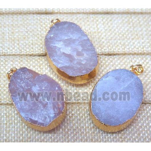 rose quartz oval pendant, rough, gold plated