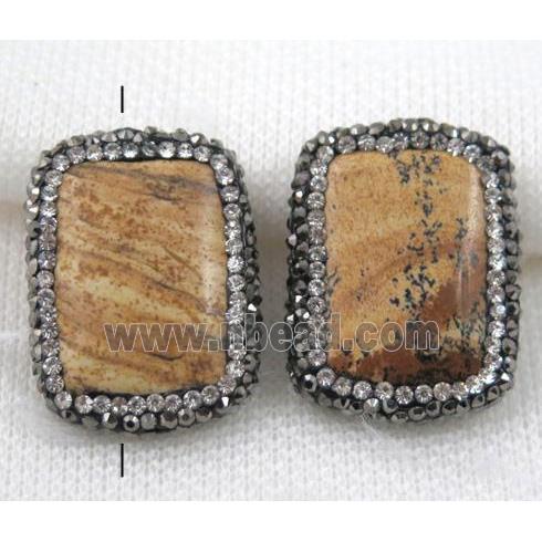 Picture Jasper Beads pave rhinestone, rectangle