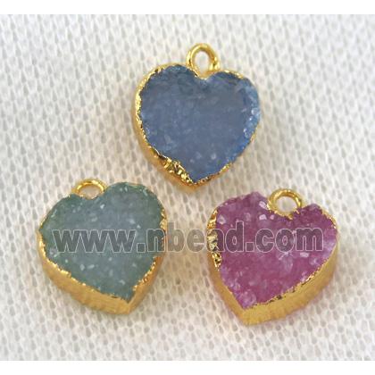 agate druzy heart pendant, mix color, gold plated