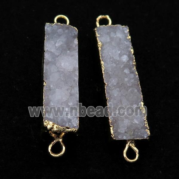 white druzy quartz connector, rectangle, gold plated