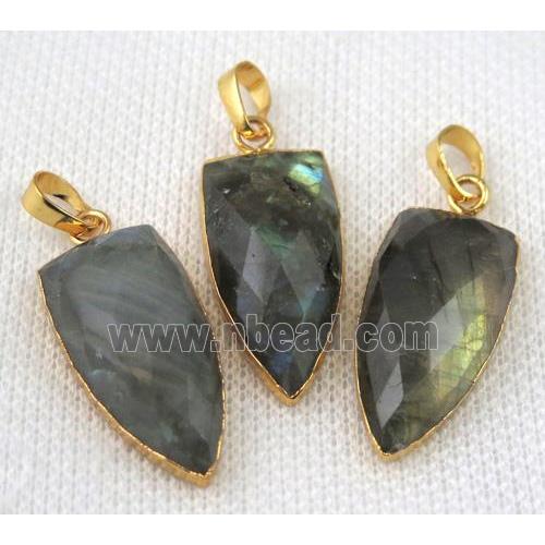 faceted Labradorite arrowhead pendant, gold plated