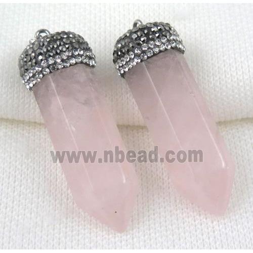 rose quartz bullet pendant paved rhinestone