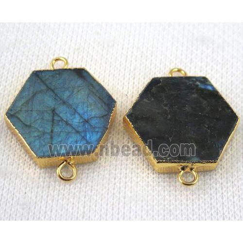 Labradorite hexagon connector, gold plated