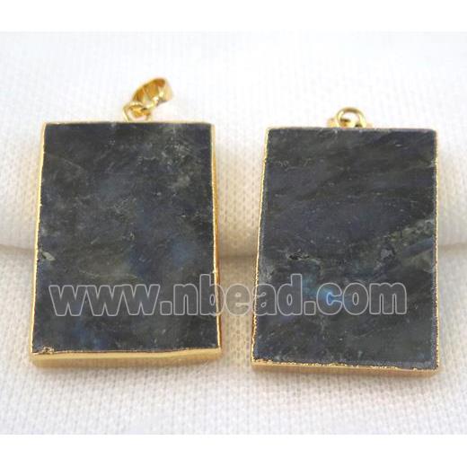 Labradorite rectangle pendant, gold plated