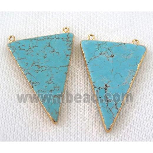 blue turquoise triangle pendant with 2loops, gold plated