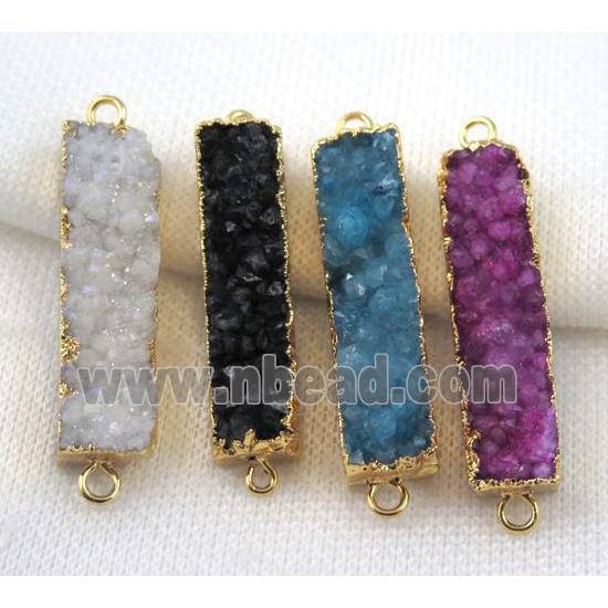 druzy quartz connector, mix color, rectangle, gold plated