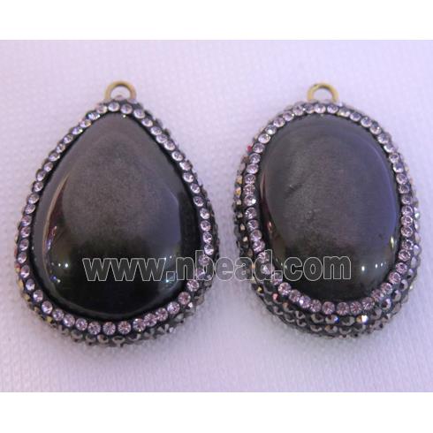 black Obsidian pendant pave rhinestone, mix shape