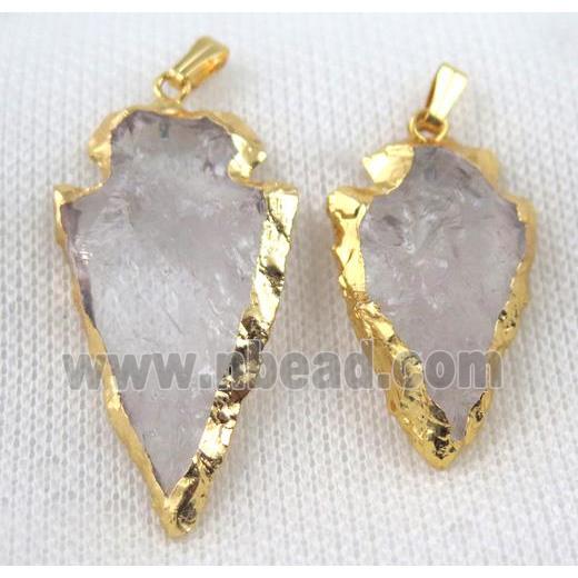 hammered Clear Quartz Arrowhead Pendant, gold plated