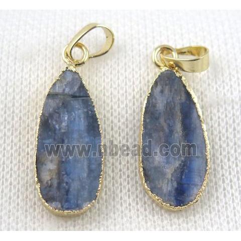 blue Kyanite teardrop pendant, gold plated