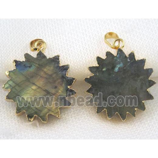 Labradorite sunflower pendant, gold plated