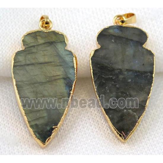 Labradorite arrowhead pendant, gold plated