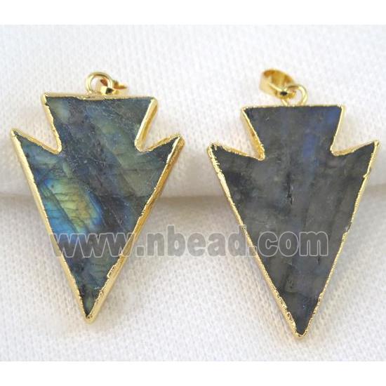 Labradorite arrowhead pendant, gold plated