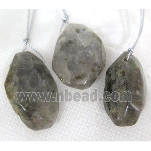 green rutilated quartz nugget pendant, freeform