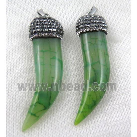 agate horn pendant pave rhinestone, green