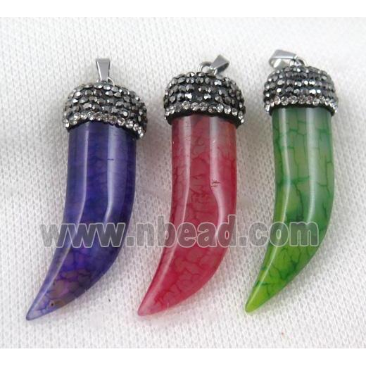 agate horn pendant pave rhinestone, mix color