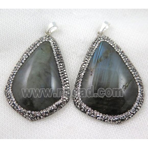 labradorite pendant pave rhinestone, teardrop