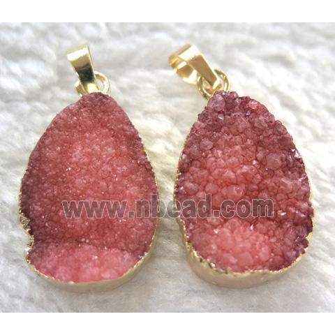 red quartz teardrop pendant, gold plated