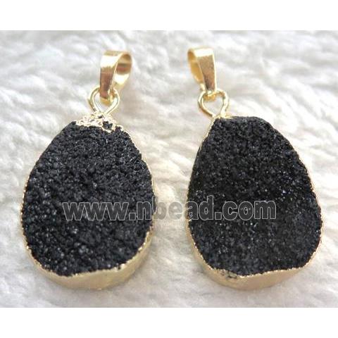 black quartz teardrop pendant, gold plated