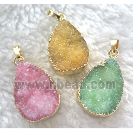 quartz teardrop pendant, mix color, gold plated