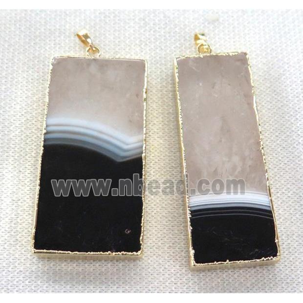 black agate pendant white druzy, rectangle, gold plated