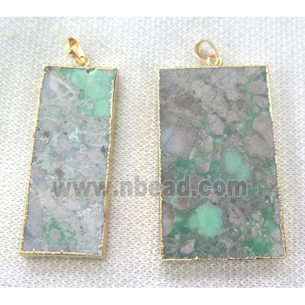 green Apple Jasper Pendant, rectangle, gold plated