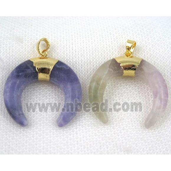 Fluorite horn crescent pendant, gold plated