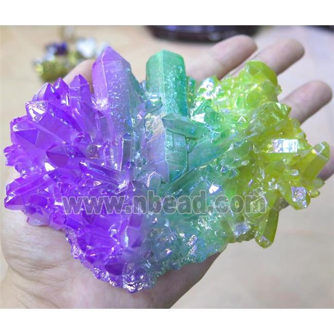 Crystal Quartz Cluster Freeform Undrilled Rainbow Electroplated