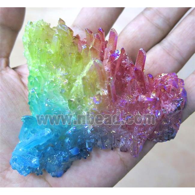 Crystal Quartz Cluster Freeform Undrilled Rainbow Electroplated