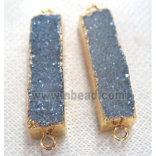 druzy quartz connector, gray-blue, rectangle, gold plated